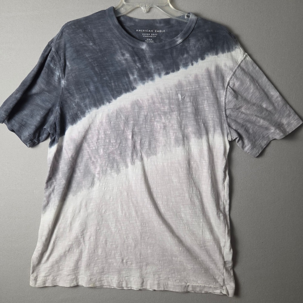 American Eagle Super Soft Standard Fit Tie Dye Slub T-Shirt Gray White Medium